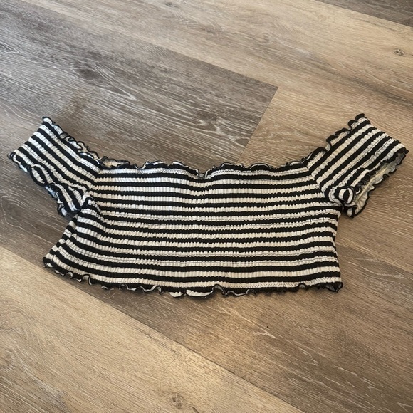 Victoria’s Secret PINK Smocked Off-The-Shoulder Bikini Top Black & White Size M - Picture 1 of 12